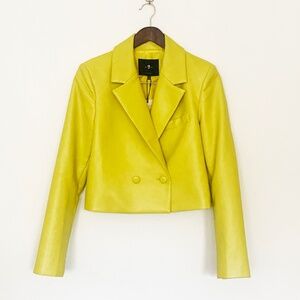 7 For All Mankind Jacket - Faux leather Cropped Biker Coat in Yellow - Size S